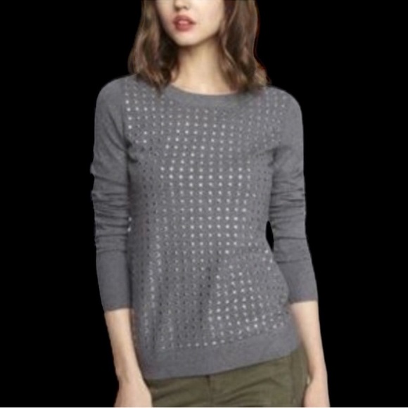 Express Grey Crewneck Long Sleeve Sweater with Silver Stud Detail Size Small - Picture 6 of 6